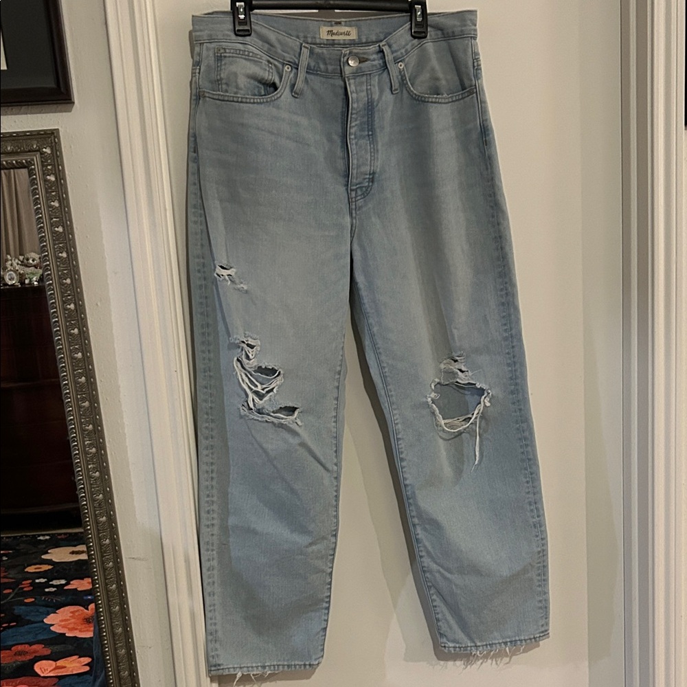 Madewell Light Blue Dad Jeans Jeans Button Fly Distressed Holy Sz 30 Very Baggy